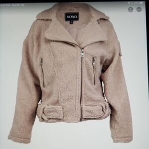 Dusty Rose Faux Fur Shaggy Moto Jacket